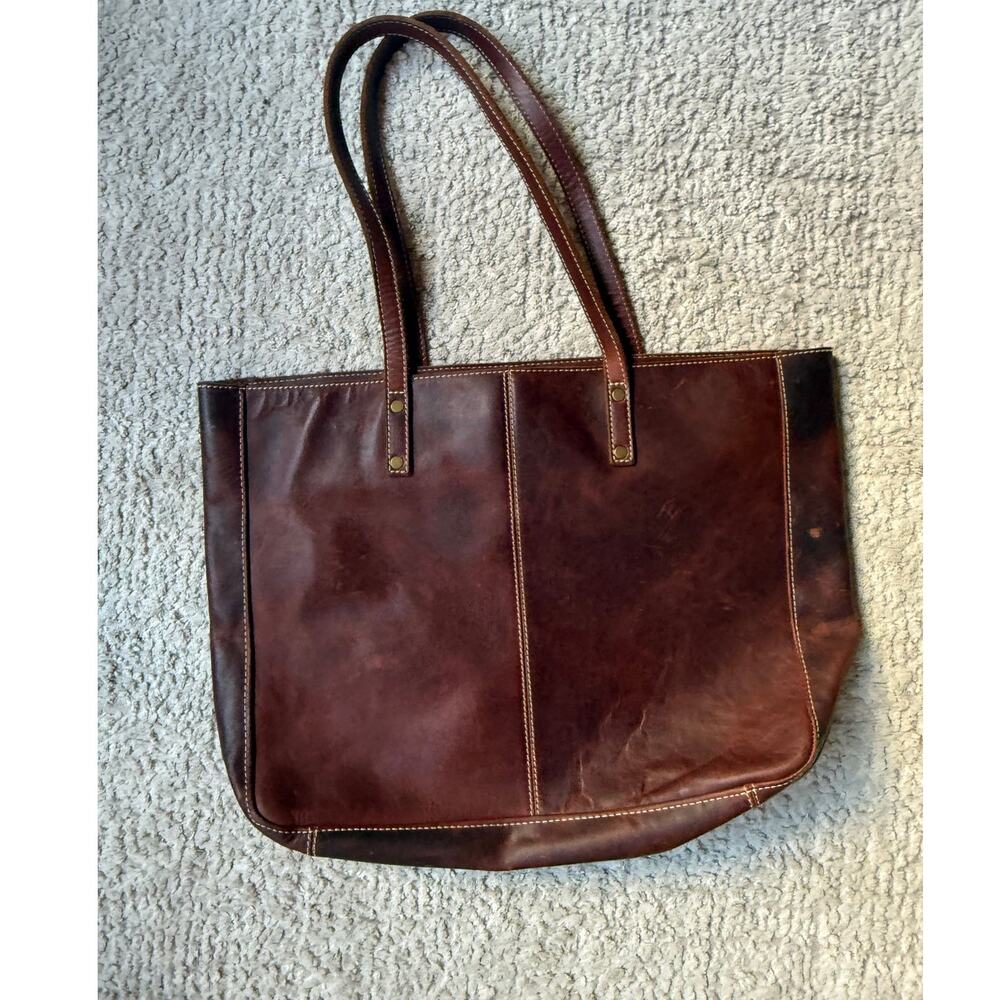 Brown Leather Tote with stitching
